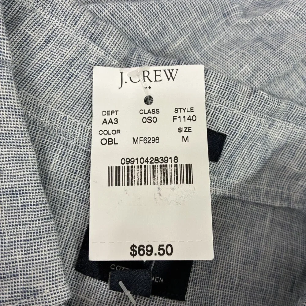 J. Crew Men's Medium Blue Slim Fit Cotton / Linen Long Sleeve Button-Front Shirt
